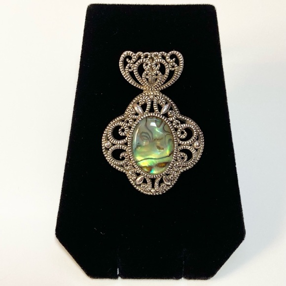 Vintage Abalone Shell Inlay Silver Tone Pendant - Picture 1 of 3
